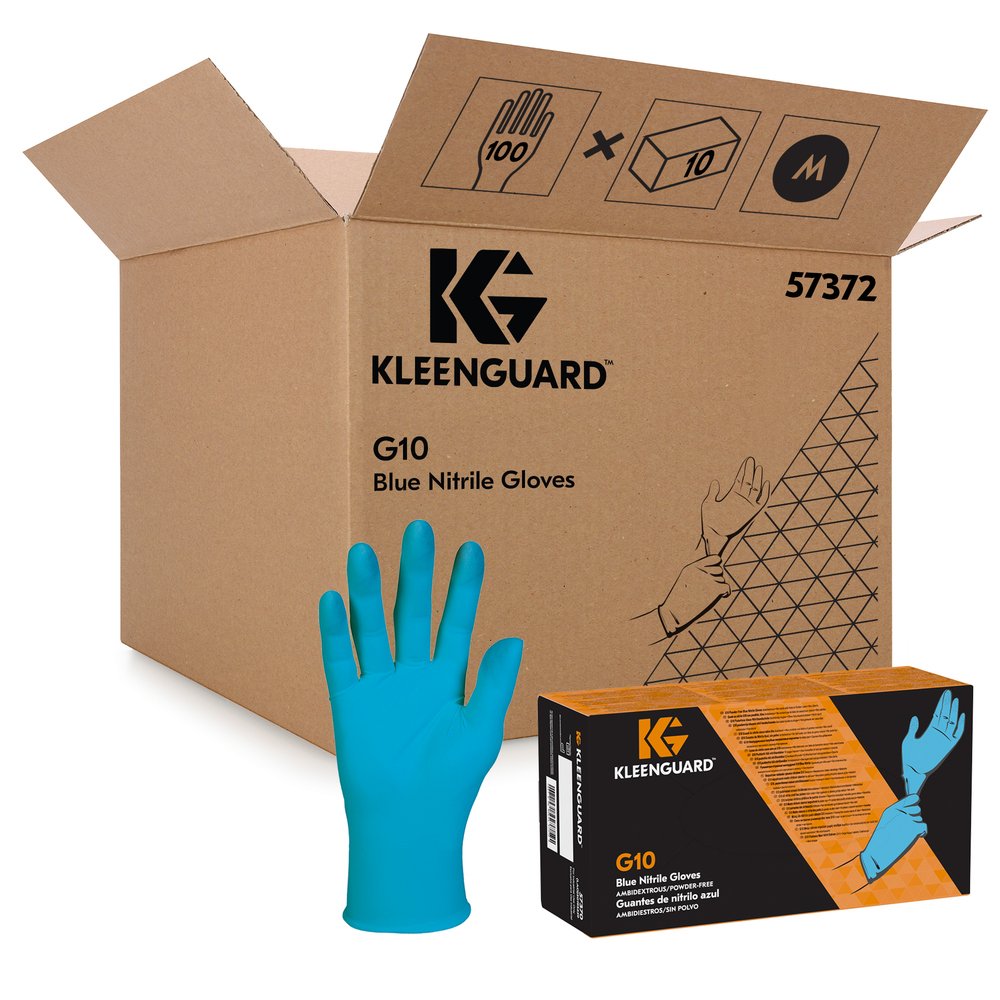 KleenGuard™ G10 Blue Nitrile Gloves (57372), Medium (Med.), Powder-Free, 6 Mil, Ambidextrous, Thin Mil, 100 Gloves / Box, 10 Boxes / Case